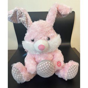 Goffa Pink Polka Dot Ears Fuzzy Bunny Plush 13” Animated Singing Rabbit See Vid